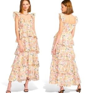 NWT En Saison Presley Floral Embroidered Tiered Midi Dress Size Medium